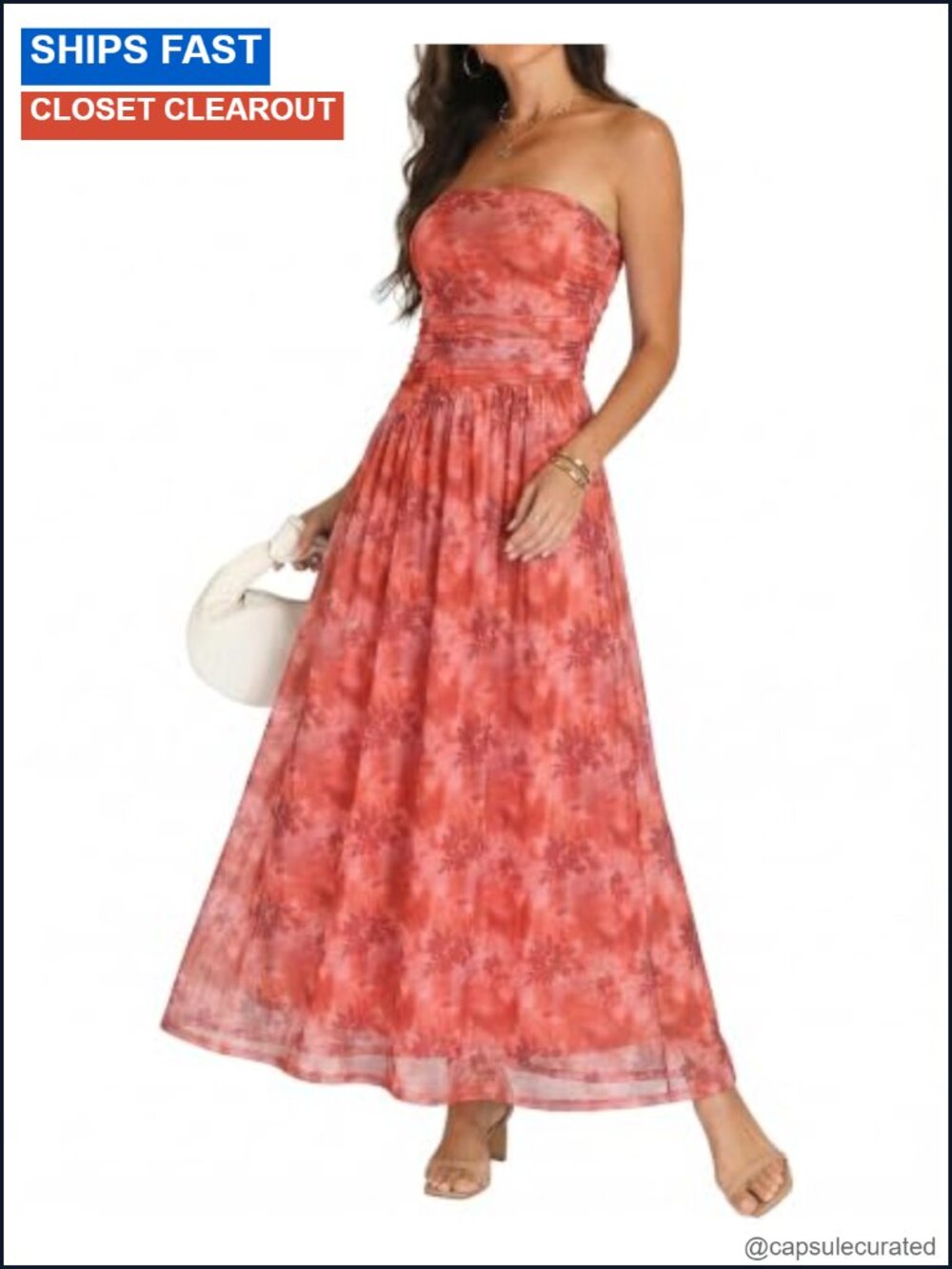 Floral Strapless Maxi Dress Fit & Flare Formal Wedding Guest Mesh